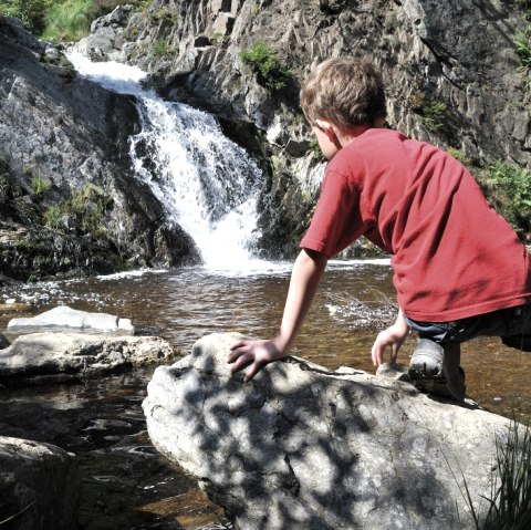 A waterfall and a canyoner black river, © Tourismusagentur Ostbelgien